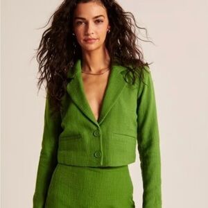 Abercrombie & Fitch Cropped Green Tweed Blazer